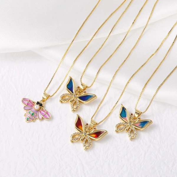 AS jewelry Europe and the United States hot selling color dripping copper plated 18k gold butterfly pendant necklace clavicle chain nka088