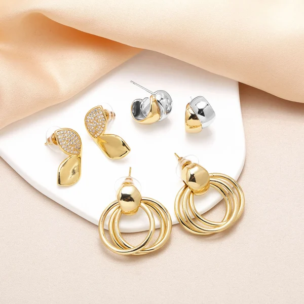 AS jewelry popular butterfly earrings women's gold-plated zircon two-color round earrings era363