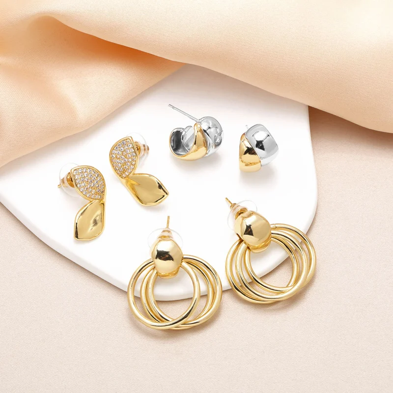 AS jewelry popular butterfly earrings women's gold-plated zircon two-color round earrings era363