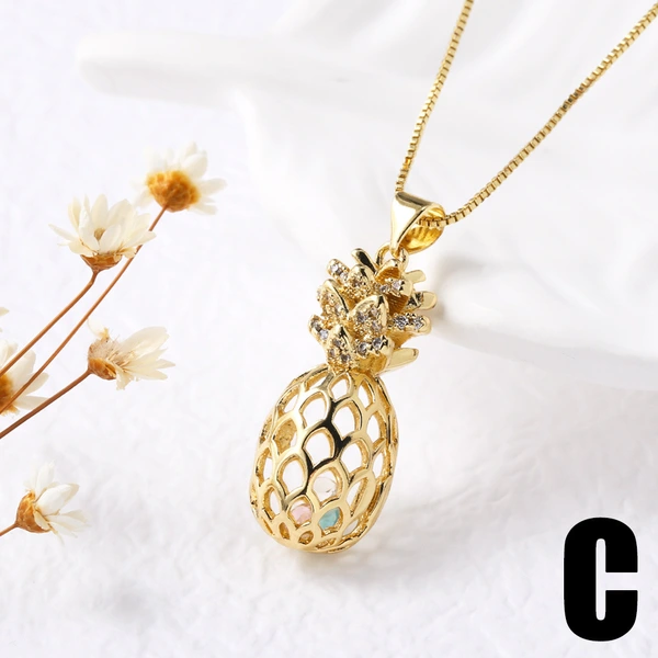 Jewelry Europe and the United States hot selling copper plated real gold fruit pineapple hollow pendant necklace clavicle chain nku37