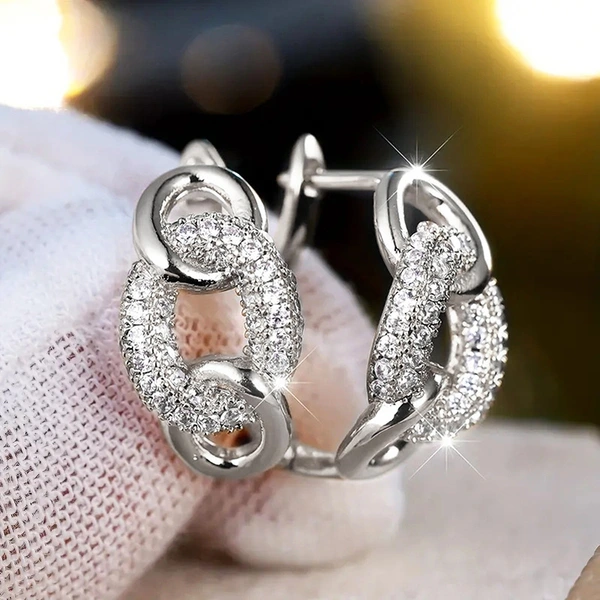 Manufacturer's source niche personality earrings for women, hoop lock design earrings micro-inlaid zircon French style