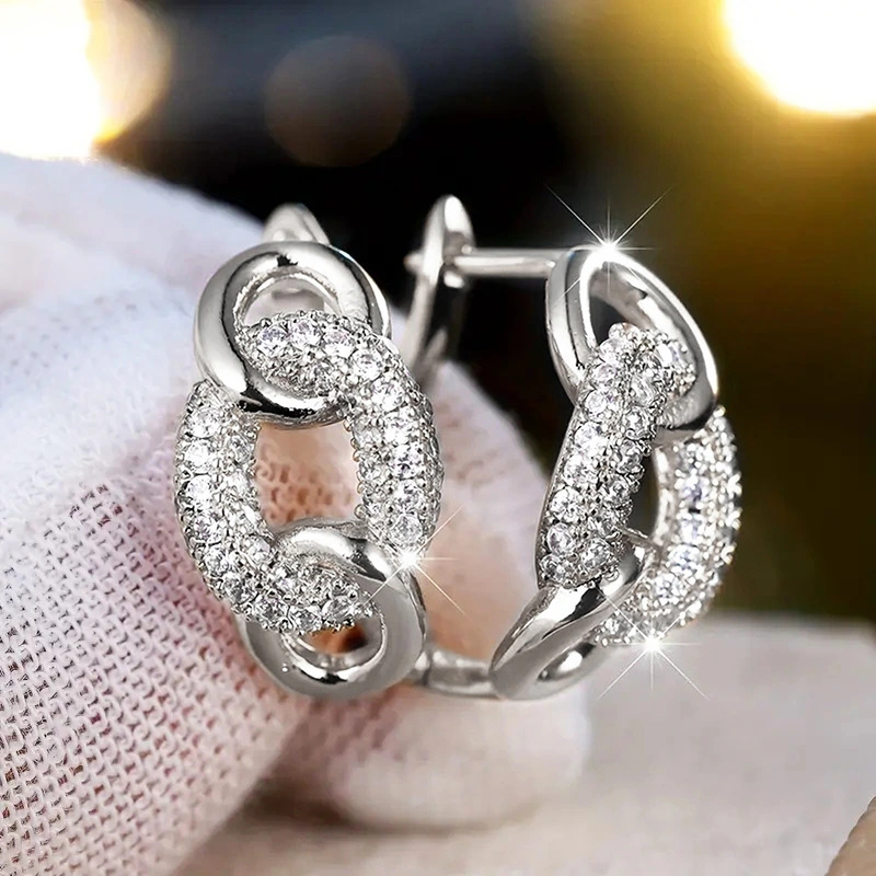 Manufacturer's source niche personality earrings for women, hoop lock design earrings micro-inlaid zircon French style
