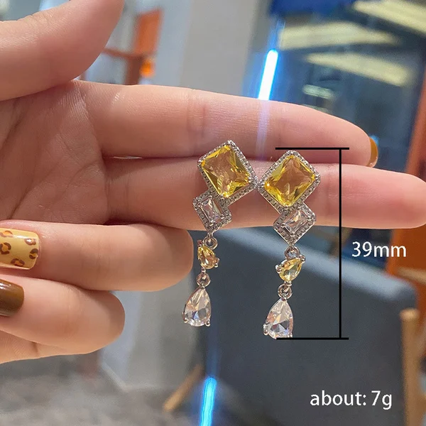 French light luxury square diamond tassel earrings for women niche design internet celebrity inlaid zircon earrings temperament accessories