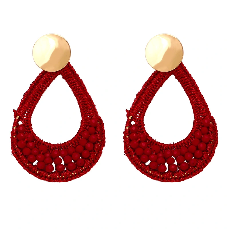 European and American retro rice bead water drop earrings ethnic style geometric earrings Bohemian handmade earrings female era198