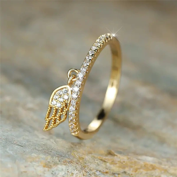  Factory direct sales of wing feather rings for women inlaid with zircon pendant rings, exquisite and fashionable daily accessories