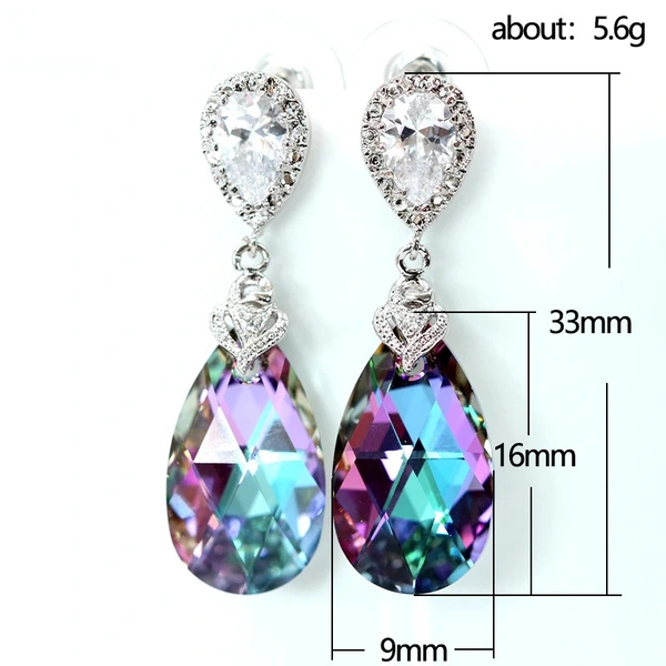 European and American new jewelry set women's colorful crystal glass pendant necklace teardrop earrings wholesale