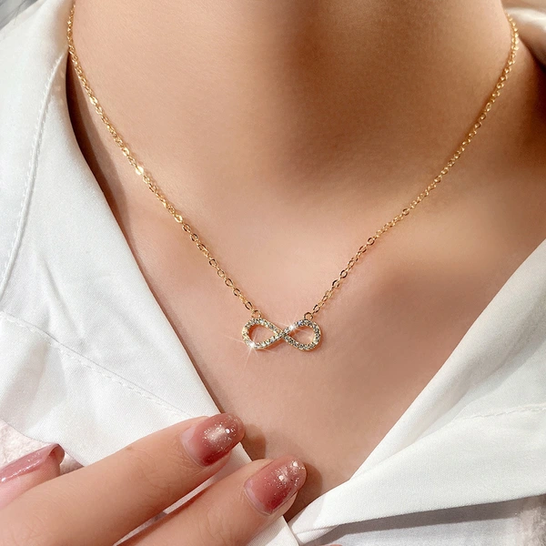 Infinite Love 8-shaped necklace full of diamonds twisted heart diamond women's elegant and versatile temperament fast shaking live broadcast money jewelry