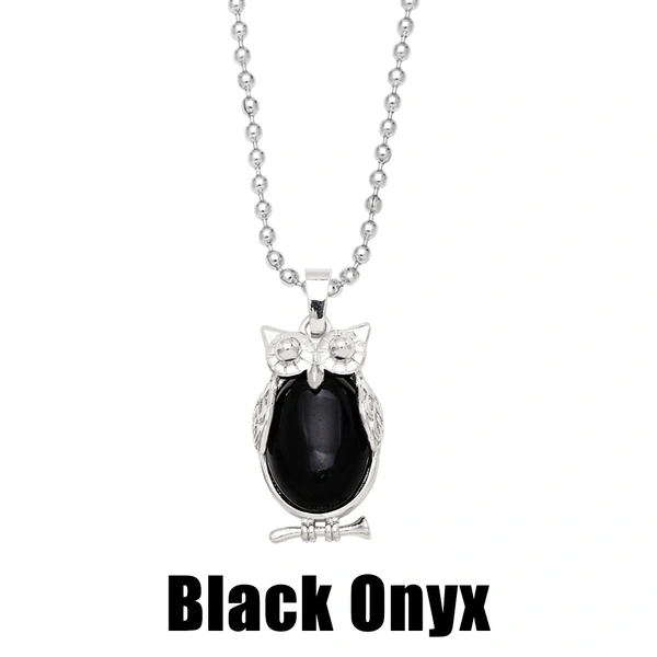 Hot selling crystal agate owl necklace retro punk style owl pendant silver sweater chain nkb660