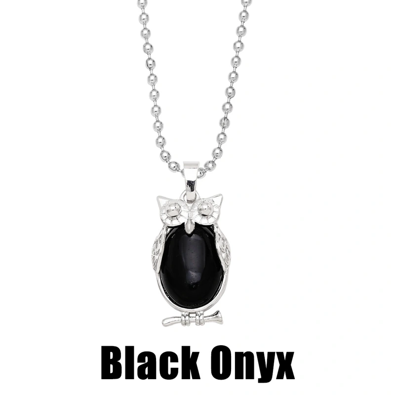 Hot selling crystal agate owl necklace retro punk style owl pendant silver sweater chain nkb660