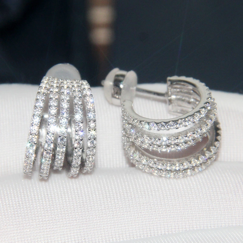 Multi-layer line earrings, multi-ring diamond-studded personality earrings, banquet high-end texture dress earrings
