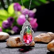 Exclusively for fashion accessories women's large teardrop colored gemstone pendant copper plated white gold super flash zircon necklace