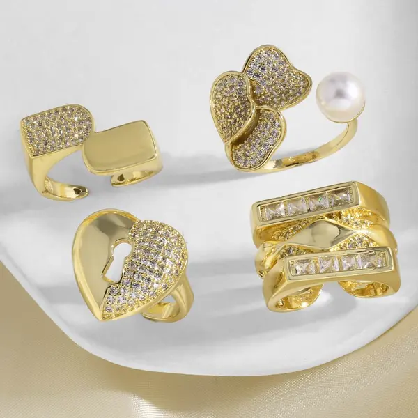 AS jewelry new zircon gold-plated love heart open ring ring female ris33