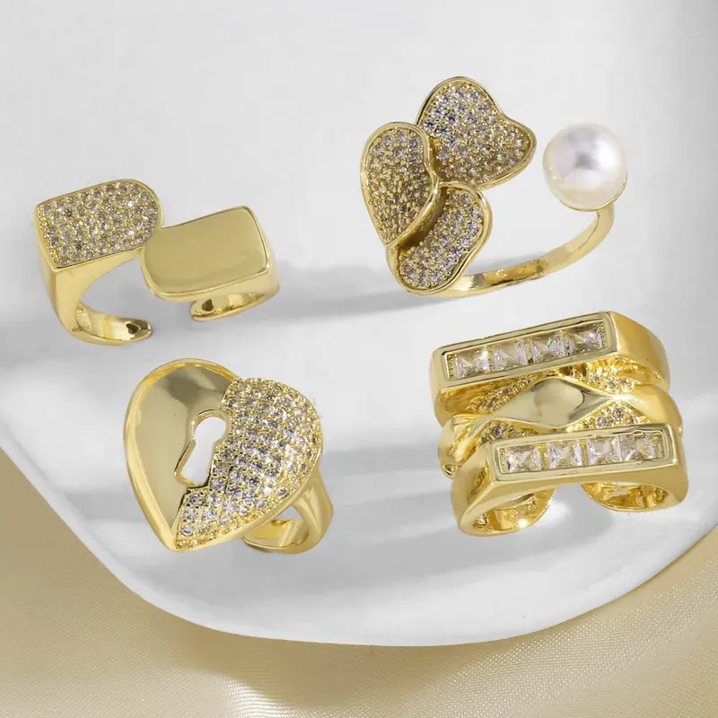 AS jewelry new zircon gold-plated love heart open ring ring female ris33