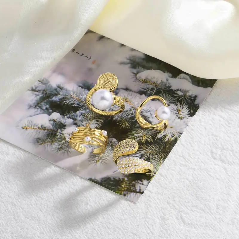 AS jewelry vintage pearl ring female copper plated 18k gold Madonna ring female riq52