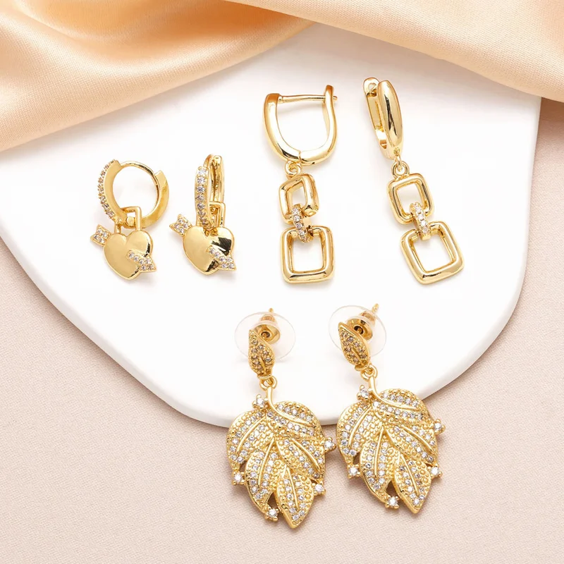 AS jewelry Europe and the United States hot selling leaf heart earrings female electroplated real gold high-end earrings earrings era390
