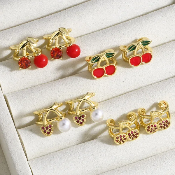 AS jewelry new hot-selling style fruit cherry ear bone clip copper plated 18k gold earrings ear clip era302