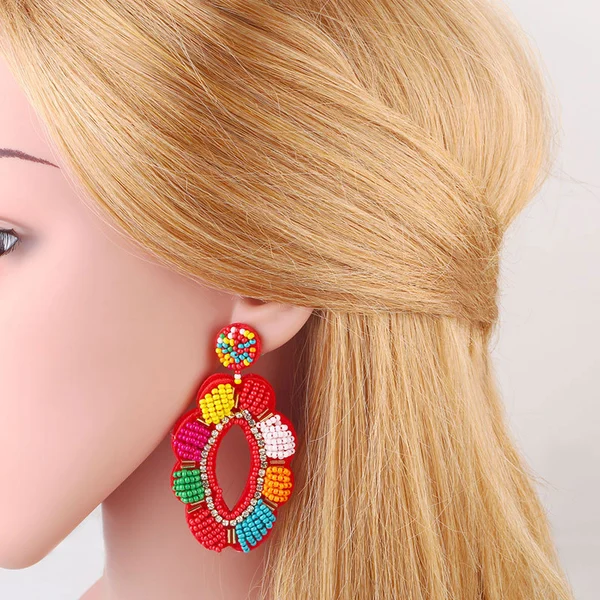 INS ethnic style earrings women's handmade beaded colored rice beads Bohemian tassel earrings European and American earrings erx91