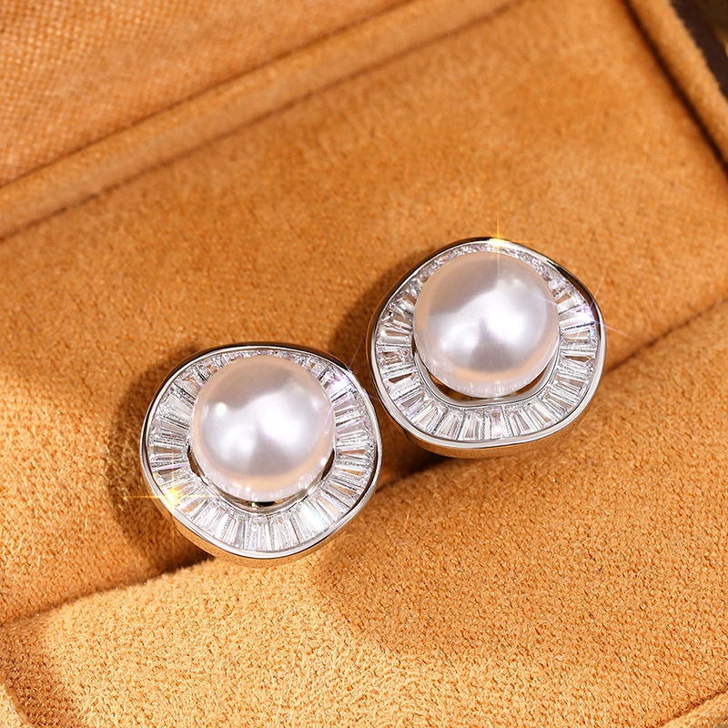 New style gentle small fragrance style earrings for women high-end temperament irregular round earrings imitation pearl earrings