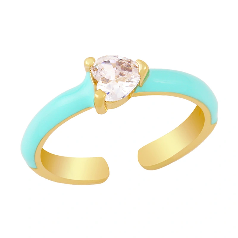 Clearance European and American new love heart zircon ring net celebrity niche design sense drop oil ring female rin18