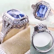 French palace style rich ring long hexagon blue metal temperament style temperament women's ring