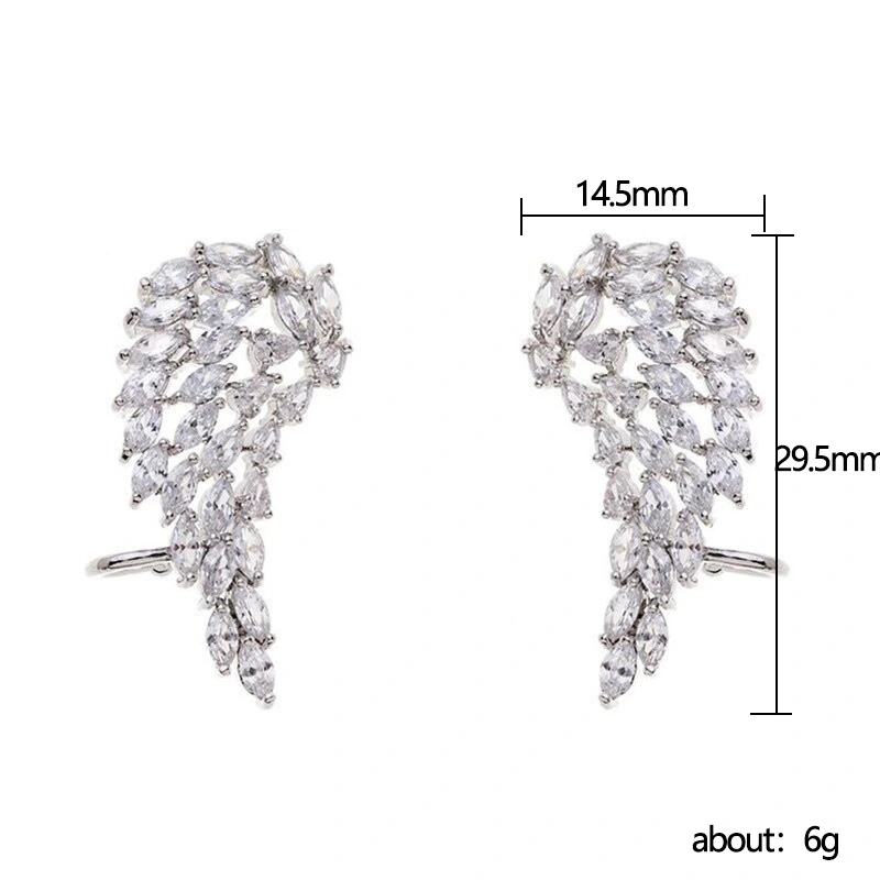 High-quality earrings angel wings AAA zircon ear clips exquisite shape women's earrings