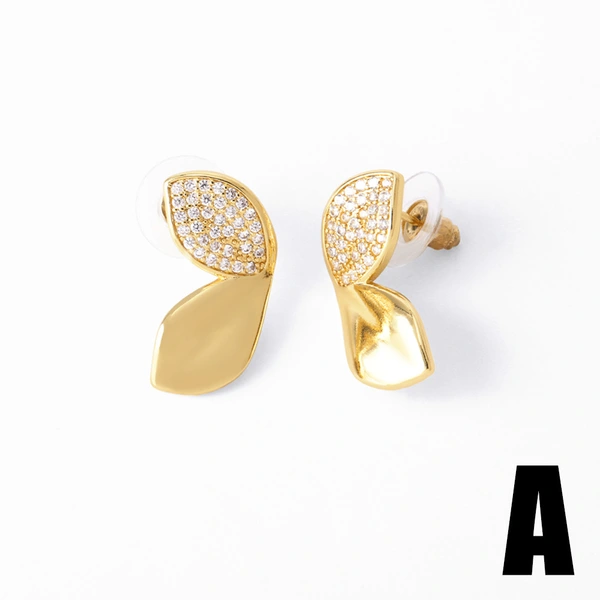 AS jewelry popular butterfly earrings women's gold-plated zircon two-color round earrings era363