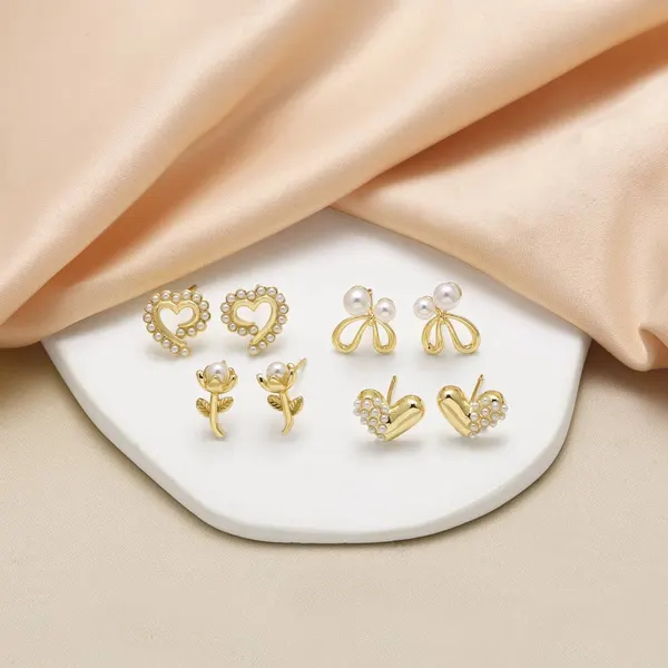 AS jewelry niche design pearl heart flower earrings women's gold-plated earrings ert07