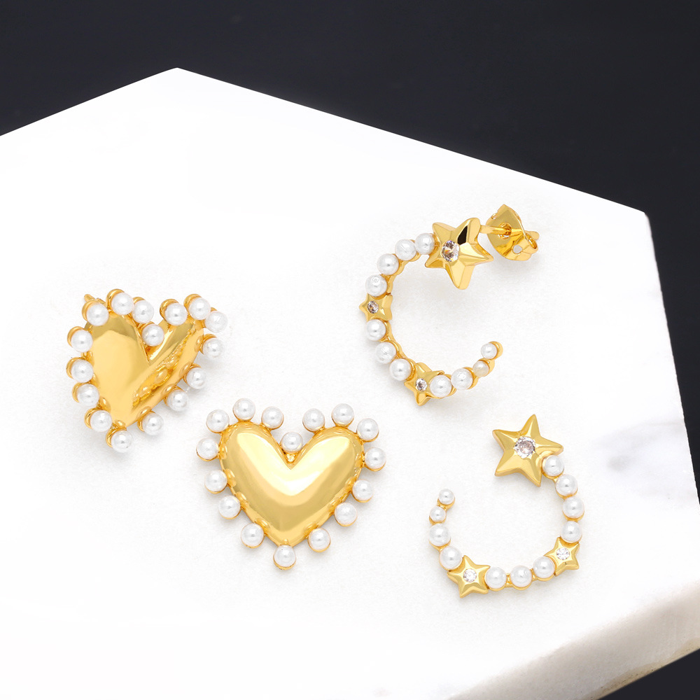 2023 Spring and Summer New Style Heart Pearl Earrings Simple Fashion C-Shaped Star Earrings Wholesale era315