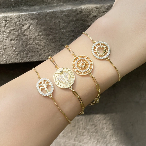 Clearance 2024 Paperclip Snake Bracelet European and American All-match Simple Sun Tree of Life Zircon Bracelet Female brd90