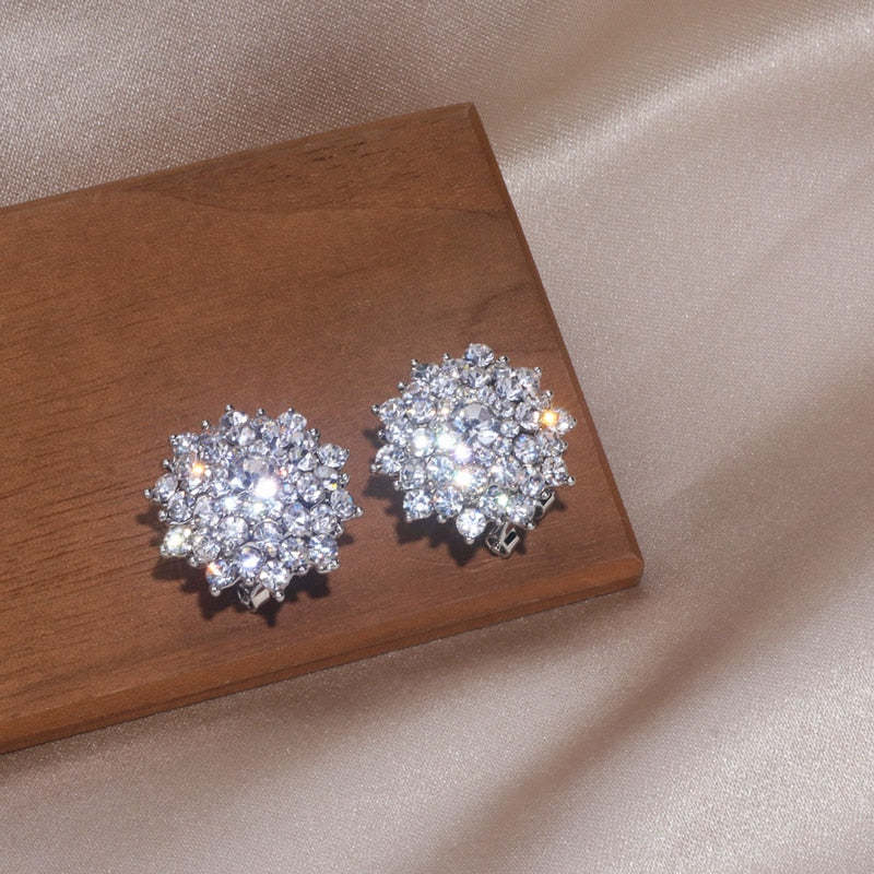 Korean exquisite style billing earrings for women snowflake flower jewelry light luxury high-end flash earrings