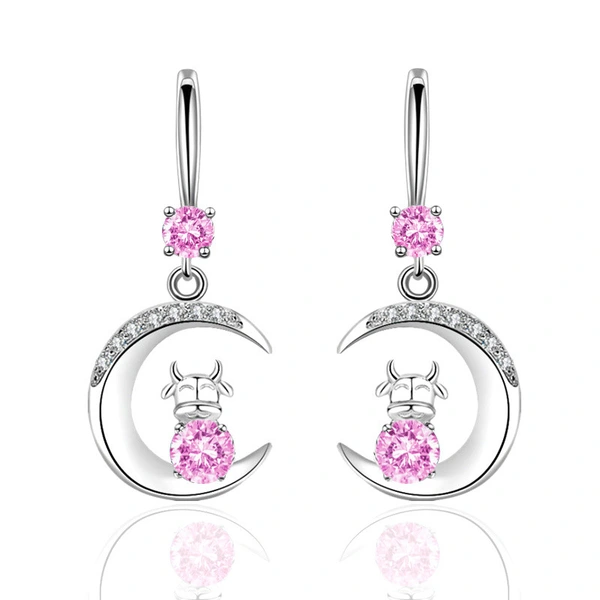 Hot-selling earrings: Creative Zodiac Year Ox Earrings, Water Drop Moon Diamond Earrings