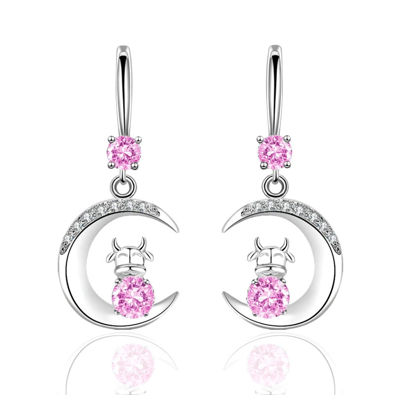 Hot-selling earrings: Creative Zodiac Year Ox Earrings, Water Drop Moon Diamond Earrings
