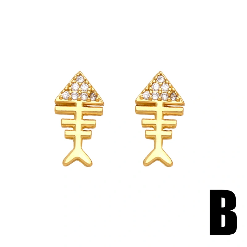 Hot selling zircon heart crab flower fish bone small earrings cute small diamond ear bone studs ert24