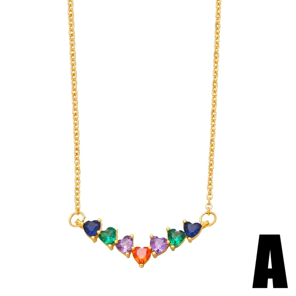 Clearance European and American personality fashion micro-inlaid colored zircon heart necklace female simple versatile necklace nkb630