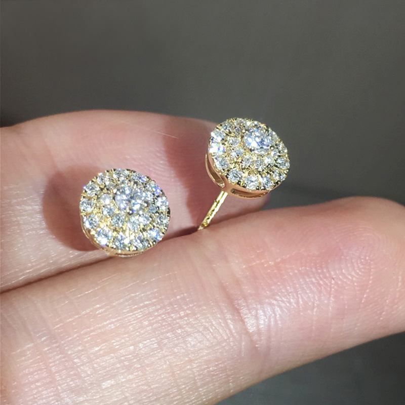 Specializing in hot-selling earrings, round diamonds, full-studded zircon copper earrings for women, European and American classic small accessories wholesale