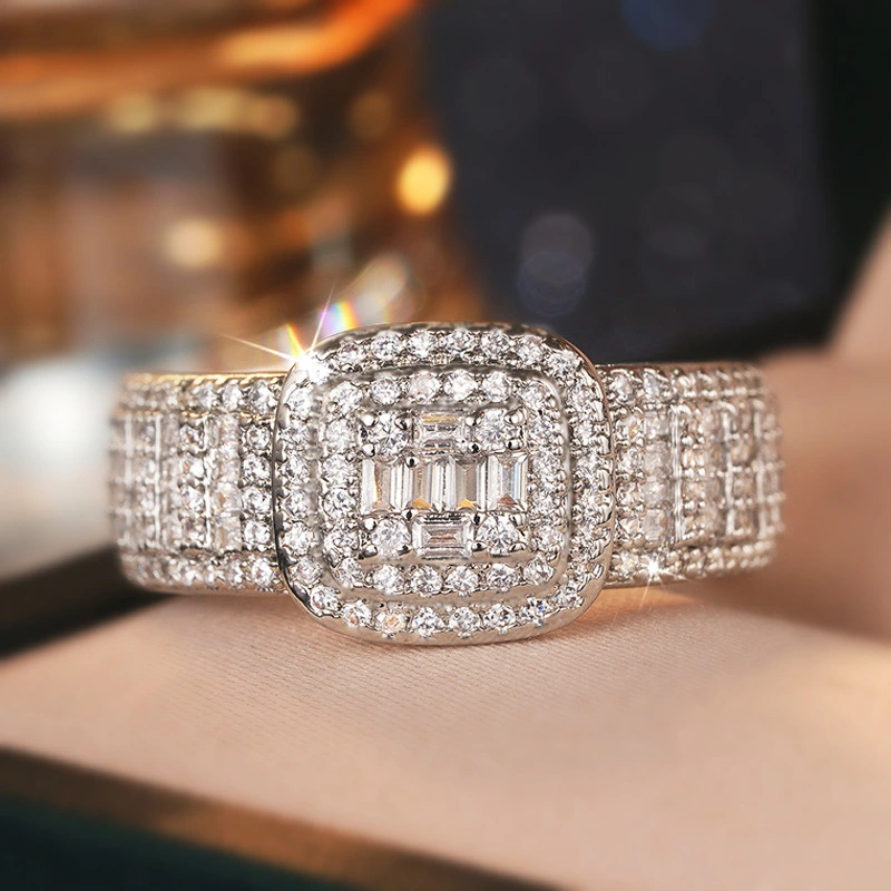  Fashionable live ring for women with micro-inlaid square fat design jewelry ring wedding dress accessories