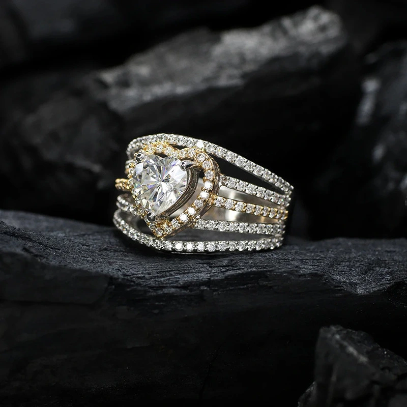  European and American high-end niche heart-shaped ring light luxury heavy heart-shaped multi-layer ring line two-color ring