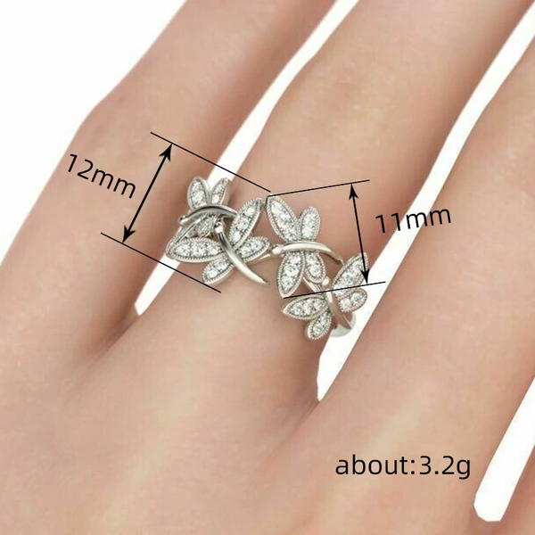  New European and American micro-inlaid light luxury ring bright luminous dragonfly butterfly index finger ring high-end floral ring
