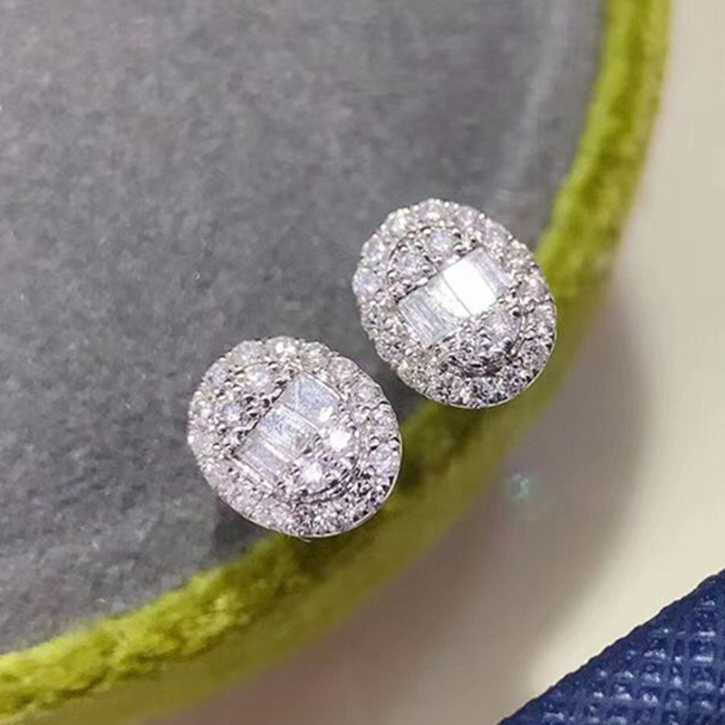 Luxury earrings full of diamonds and zircon oval earrings for sleeping without taking them off Korean fashion earrings