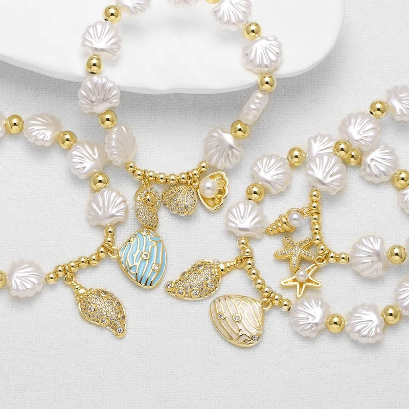 AS jewelry hot selling pearl shell ocean style conch starfish pendant bracelet brf68