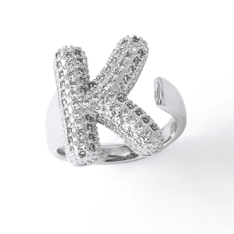 Jewelry Europe and the United States hot selling 26 English letter ring gold-plated full zircon fat letter ring rih91