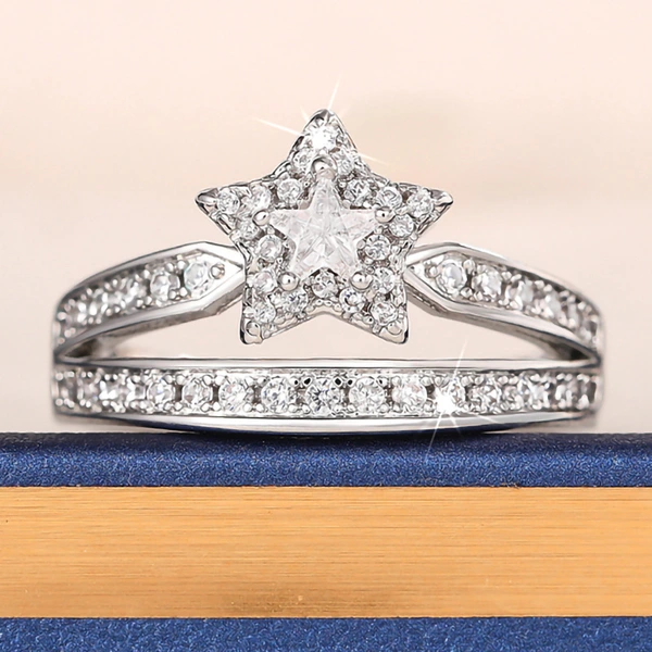  Micro-inlaid zircon star ring exquisite sweet fashion star-shaped ring double layer girl matching jewelry