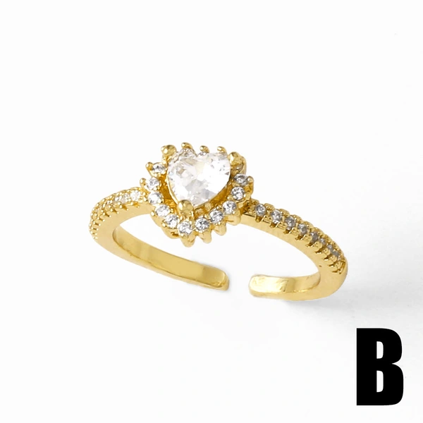 AS jewelry new hot selling chrysanthemum ring female copper plated 18k gold love heart shaped zircon ring rin64