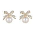 Bowknot diamond imitation pearl female earrings French retro exquisite earrings Japanese and Korean light luxury earrings