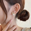  Japanese and Korean bow earrings for women, elegant and sweet accessories, imitation pearl design, hot sale