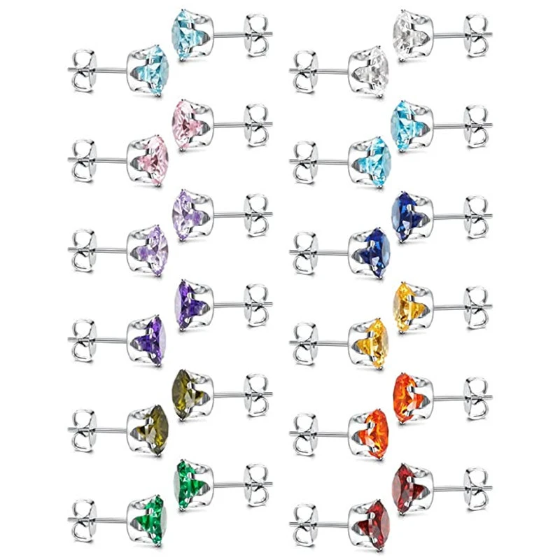 Hot selling classic six-claw colorful zircon earrings for men and women, mini colored gemstone earrings