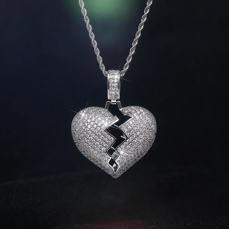 European and American popular jewelry light luxury style broken heart pendant necklace full of diamonds and zircon love necklace