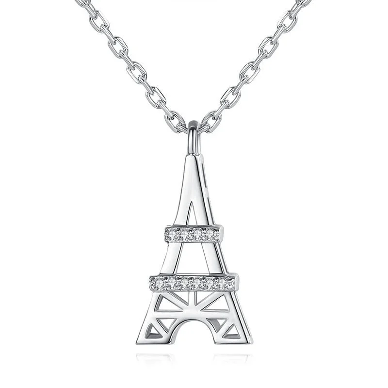 Mini Eiffel Tower Diamond Pendant Necklace European and American Style Romantic Love Creative Clavicle Chain for Women