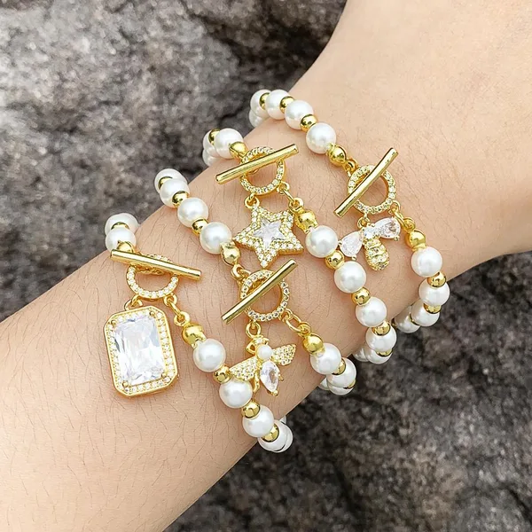 Clearance European and American trendy OT buckle geometric simple pearl bracelet female net celebrity temperament all-match hand jewelry wholesale brj81