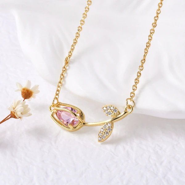 AS jewelry European and American hot-selling copper plated 18k gold pink brick rose pendant necklace clavicle chain nkt47